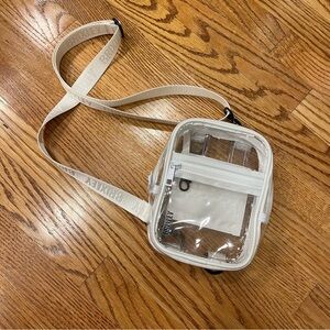 Brixley Clear crossbody sling bag with white trim stadium football basketball